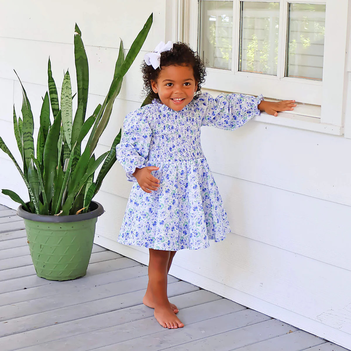 Blue Floral Smocked Long Sleeve Dress | Classic Whimsy