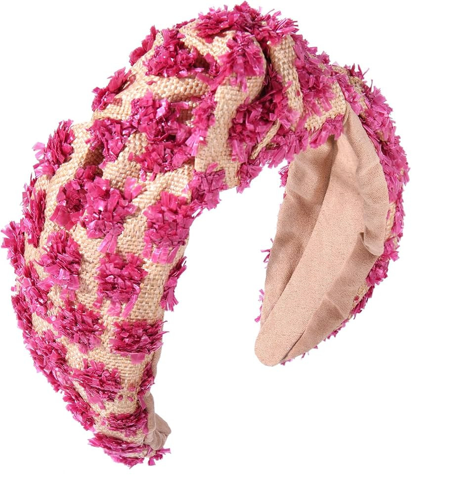 Raffia Knotted Headbands for Women Boho Straw Wide Top Knot Hairband Statement Rattan Woven Pom P... | Amazon (US)