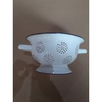 Vintage Enamel Colander Strainer White Blue Rim Vintage Enamelware Beautiful Condition | Etsy (US)