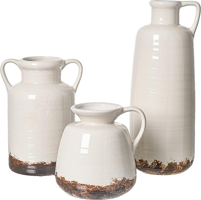 TERESA'S COLLECTIONS Rustic Ceramic Vase for Home Decor, Tall White Farmhouse Pottery Vases for M... | Amazon (US)