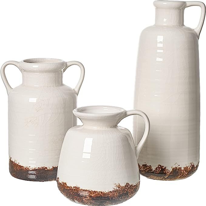 TERESA'S COLLECTIONS Modern Farmhouse Ceramic Vase for Home Decor, Rustic White Decorative Vase S... | Amazon (US)
