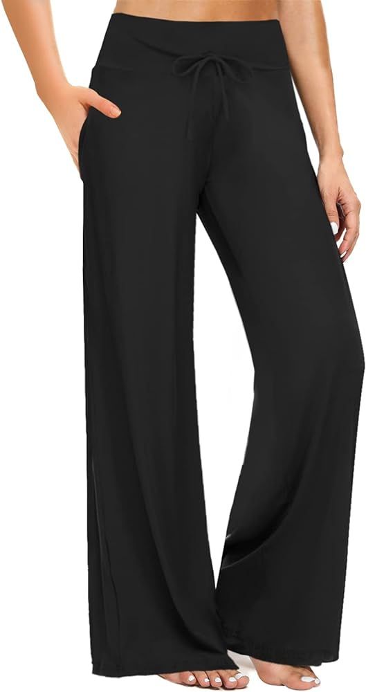 ZOOSIXX Soft Black Pajama Pants for Women, Plaid Comfy Casual Lounge Yoga Pants | Amazon (US)