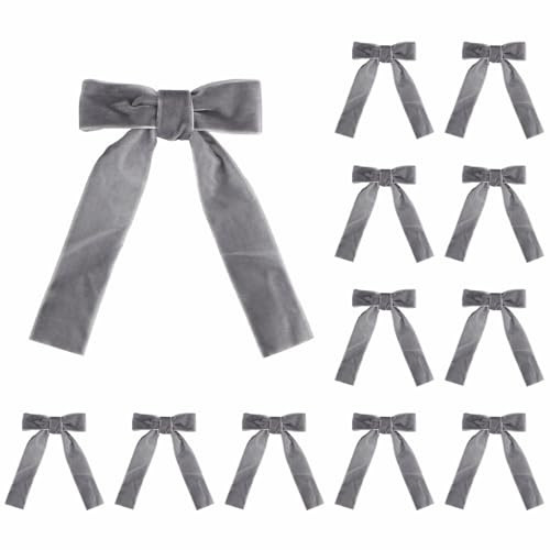 Meseey 12 Pcs Velvet Bows with Twist Tie 3.5 Inch Pre-Tied Vintage Christmas Velvet Ribbon Bows for Treat Bags Gift Wrapping Basket Wedding Baby Shower Brithday Party (Grey, 3.5Inch) | Amazon (US)