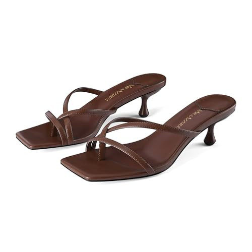 MIRAAZZURRA Brown Flip Flop Kitten Heels Thong Heel Square Open Toe Low Heel Slip On Slides for Women Summer Daily Party Brown 7.5 | Amazon (US)