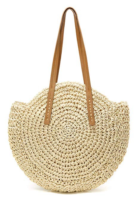 Round Summer Straw Large Woven Bag Purse For Women Vocation Tote Handbags | Amazon (US)