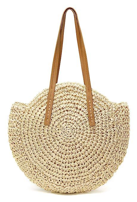 Round Summer Straw Large Woven Bag Purse For Women Vocation Tote Handbags | Amazon (US)