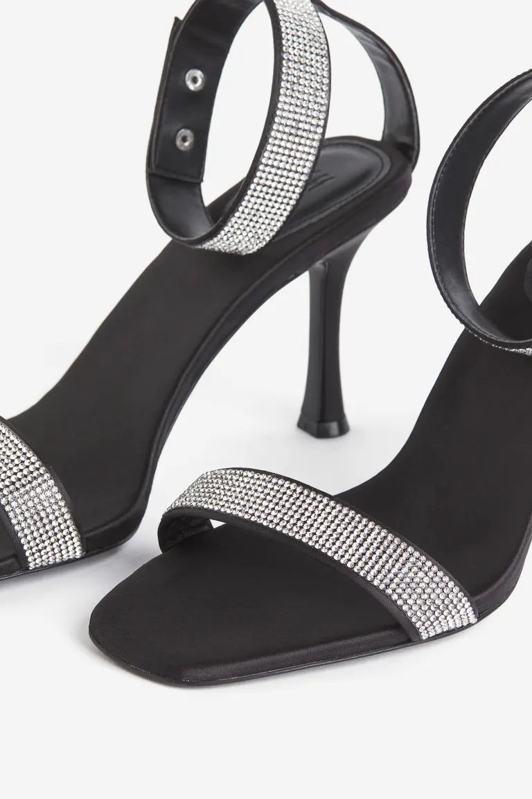 Rhinestone-embellished Heeled Sandals - Black - Ladies | H&M US | H&M (US + CA)