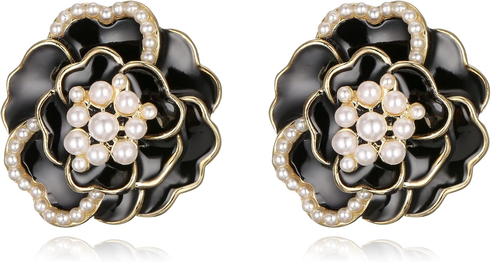 BriLove Fashion Simulated Pearl Enamel Rose Flower Stud Earrings for Women | Amazon (US)