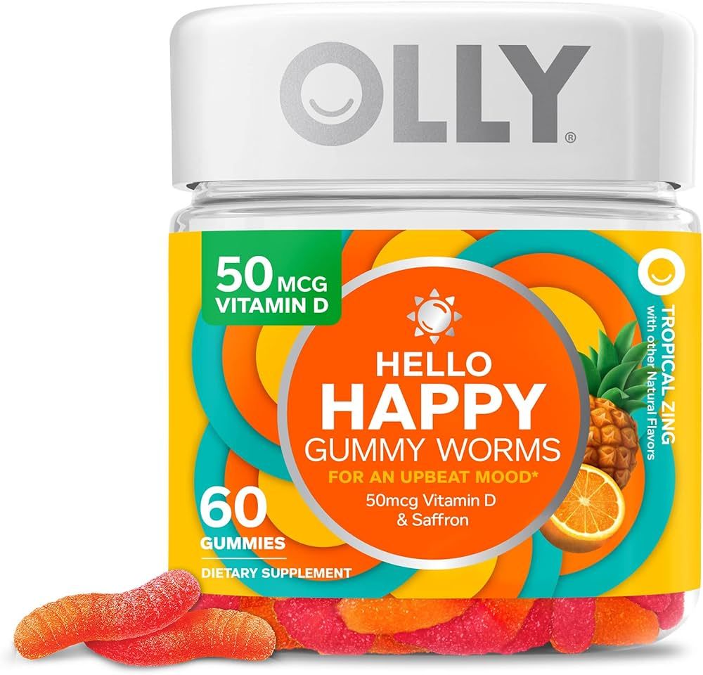 OLLY Hello Happy Gummy Worms, Mood Balance Support, Vitamin D, Saffron, Adult Chewable Supplement... | Amazon (US)