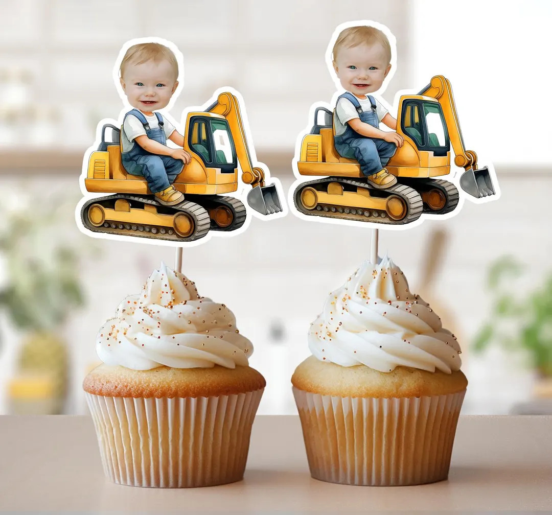 Construction Photo Cupcake Toppers, Face Cupcake Toppers, Personalized Construction Trucks Cupcak... | Etsy (US)