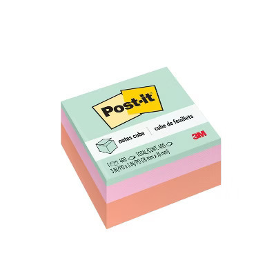 Post-it® Notes Cube, 3" x 3" - Assorted Colors, 400 Sheets/Cube: Multicolor Sticky Notes, Uncoated Paper, Glue Binding | Target