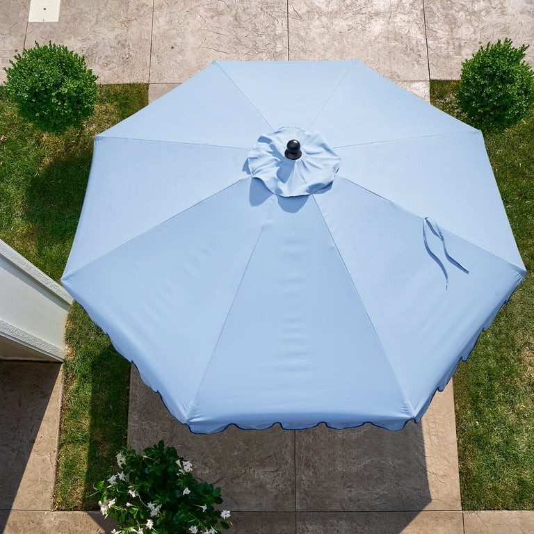 Better Homes & Gardens Premium 9' Blue Scallop Round Market Patio Umbrella, Crank Lift, 3-Angle T... | Walmart (US)