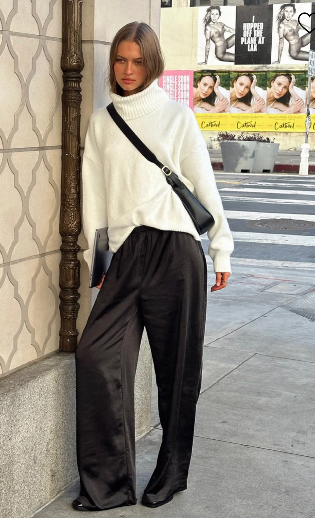 Love this relaxed look with high quality satin pants and cream sweater  

#LTKworkwear #LTKfindsunder100