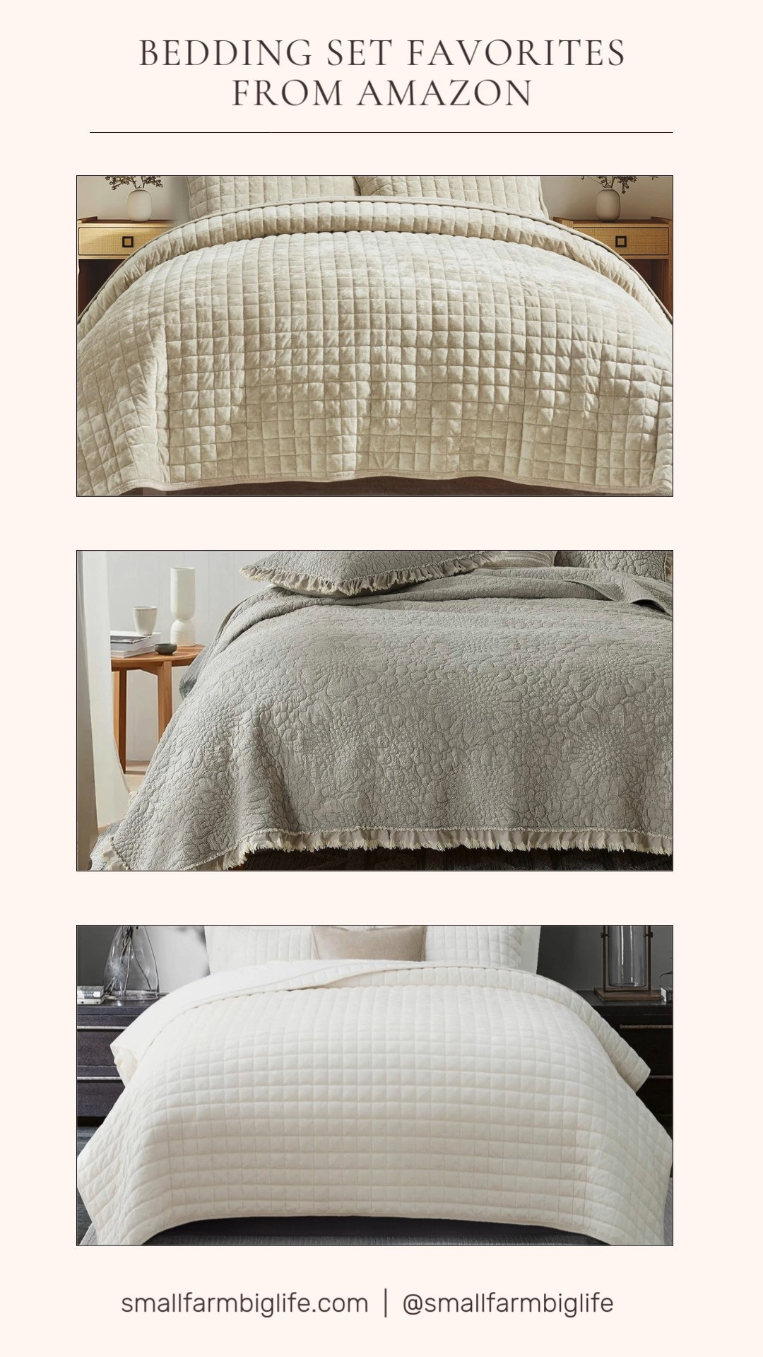 Bedding set favorites from Amazon 🤍
Soft velvet textures and cozy quilted details in cream, beige, and tan create a warm, elevated bedroom look that feels both inviting and timeless. Perfect for refreshing your space with neutral bedding you’ll love year round ✨ 

 #LTKHome #LTKFindsUnder50