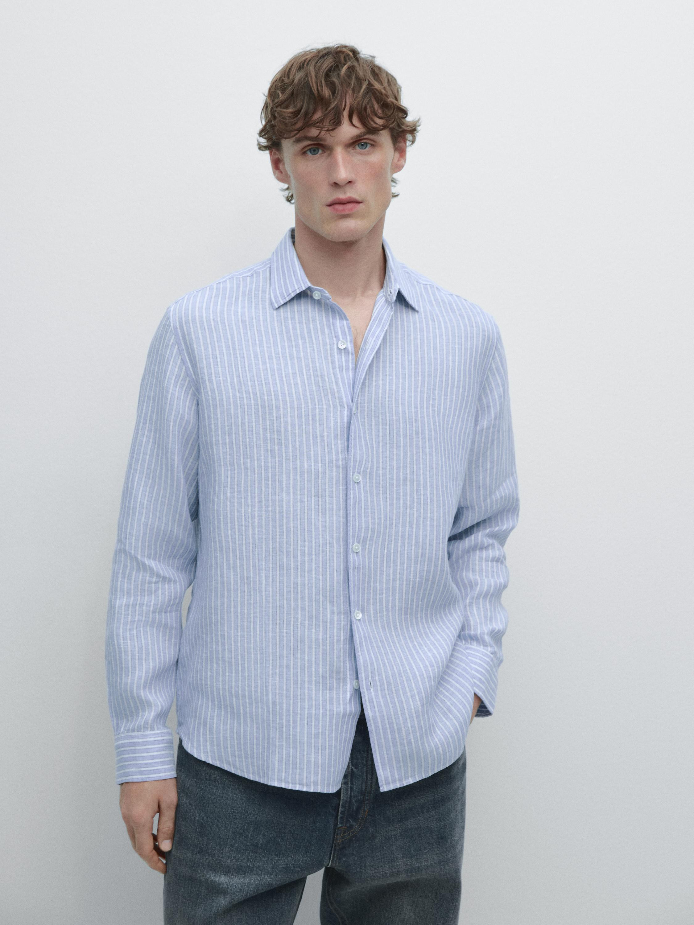 Regular fit striped linen shirt | Massimo Dutti UK