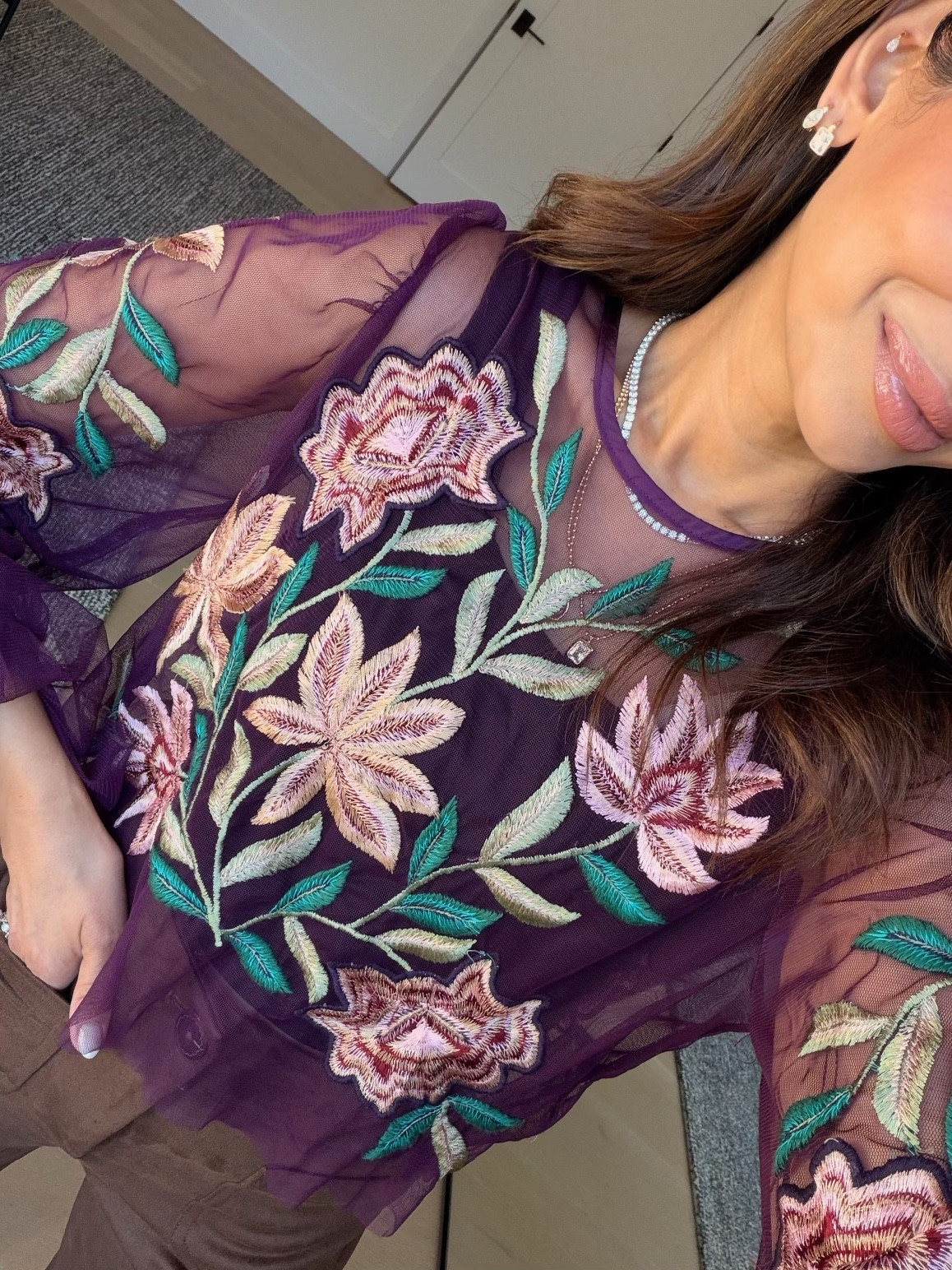 This top from @Anthropologie is so stunning! I love the eggplant color. Great for the holidays!
