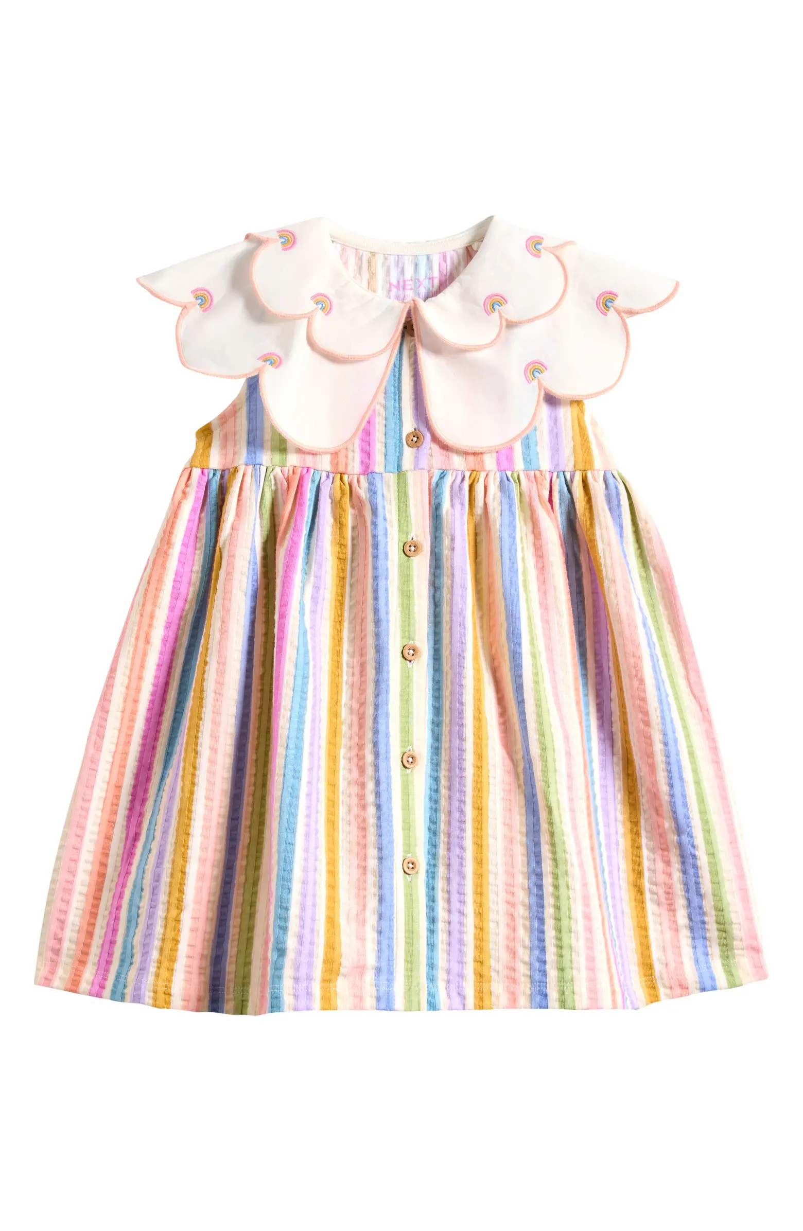 Kids' Rainbow Stripe Frill Collar Dress | Nordstrom
