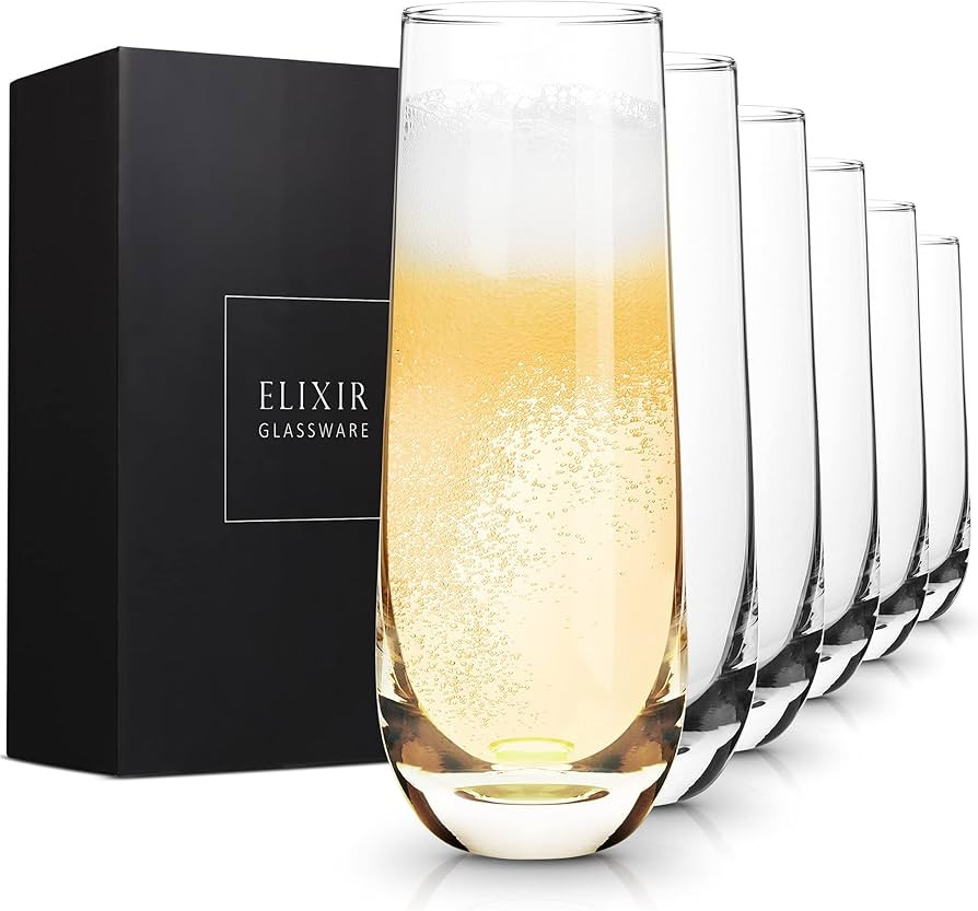 ELIXIR GLASSWARE Stemless Champagne Flutes - Crystal Glass Flutes, Hand Blown - Set of 6 Stemless... | Amazon (US)
