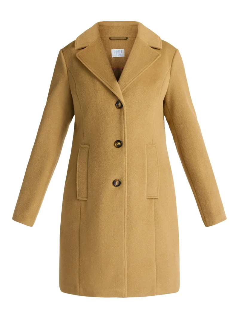 Time and Tru Women's and Women's Plus Faux Wool Boyfriend Coat, Sizes XS-2X - Walmart.com | Walmart (US)