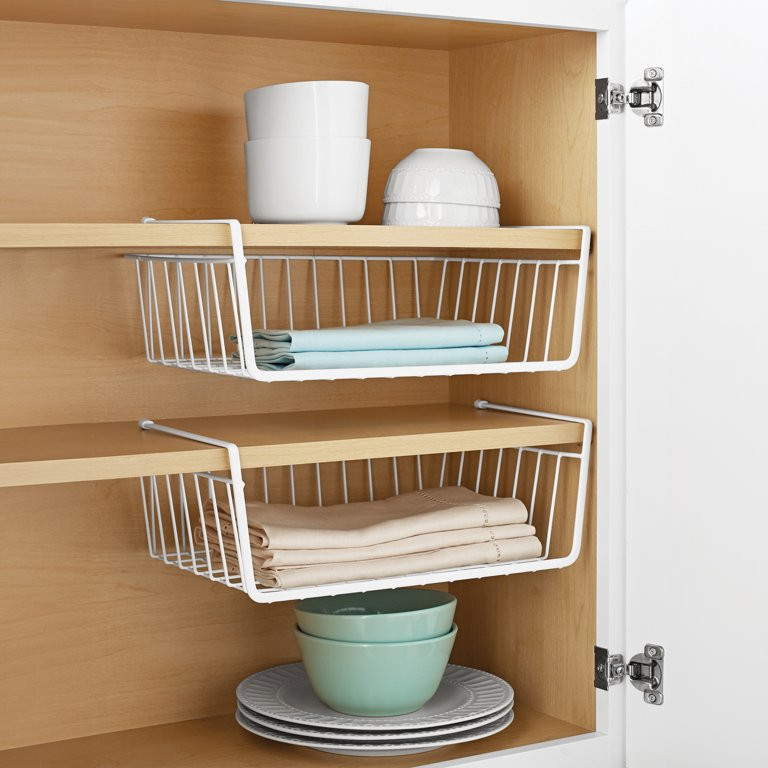 Mainstays White Wire Under Cabinet Baskets - 2 Count - Measures 16x10.25x5.5 in | Walmart (US)