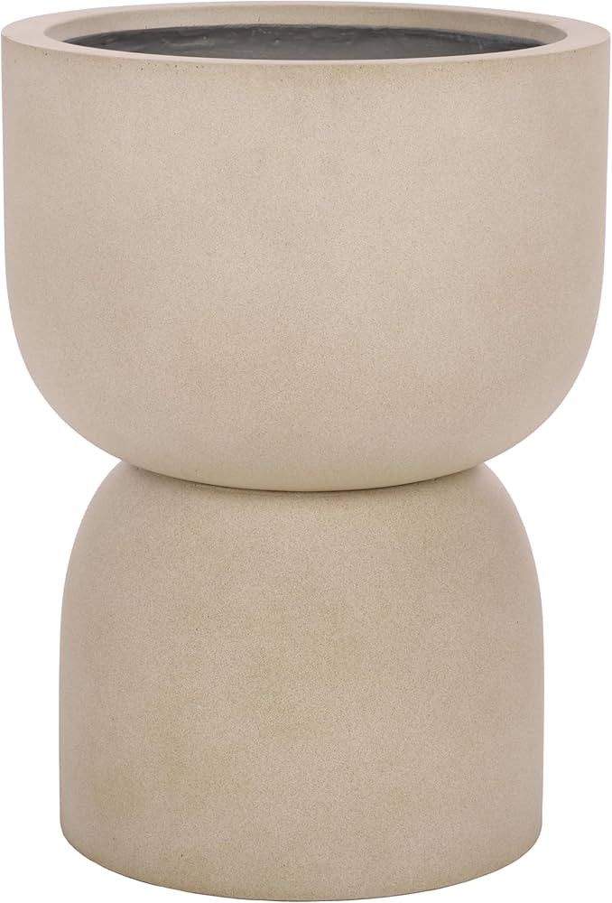 SAFAVIEH Outdoor Patio Furniture Collection - Ricco Beige Ficonstone Pedestal Planter Pot, Modern... | Amazon (US)