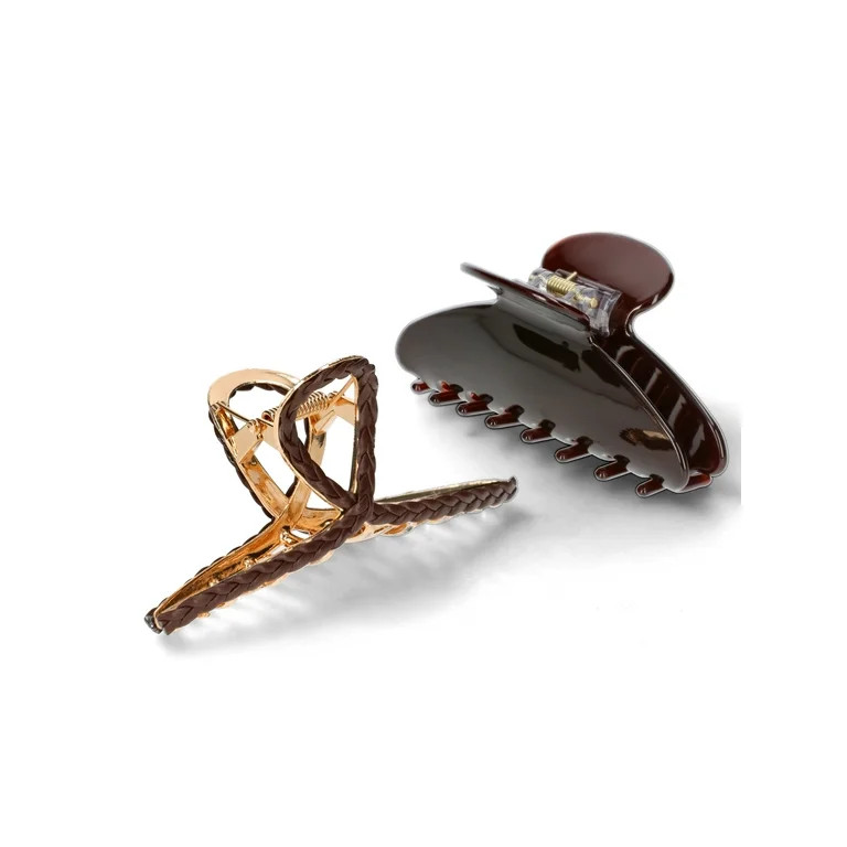 Time and Tru 2 Pack Braided PU Claws, Brown - Walmart.com | Walmart (US)