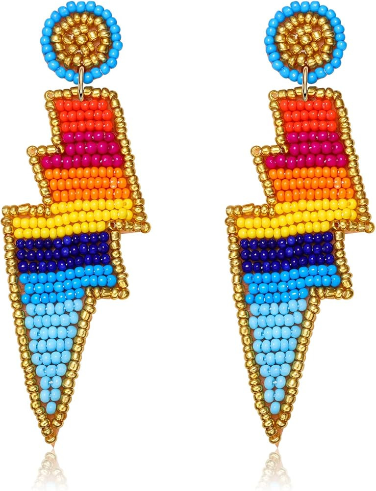 Beaded Earrings Boho Beaded Cactus Drop Earrings Beaded Rhinestone Cactus Earrings Rainbow Beaded Da | Amazon (US)