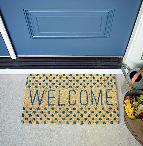 Avera Products | Welcome Blue Polka Dots, Natural Coir Fiber Doormat, Anti-Slip PVC Mat Back | Amazon (US)