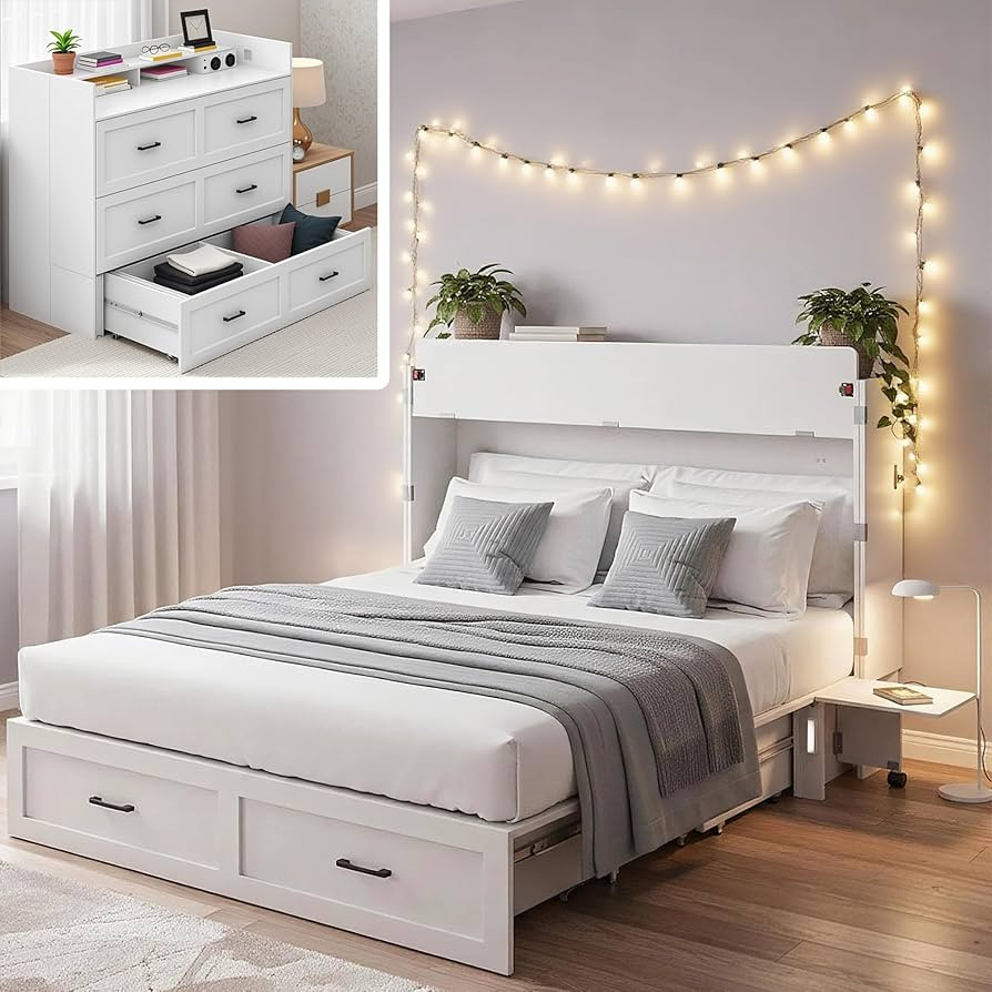 Kikihouse Murphy Bed with Storage & Charging Station, Queen Size Murphy Cabinet Bed Hideaway Bed ... | Amazon (US)