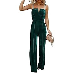 BLENCOT Sleeveless Velvet Jumpsuits For Women V Neck Spaghetti Straps Wide Leg Long Pants Dressy ... | Amazon (US)