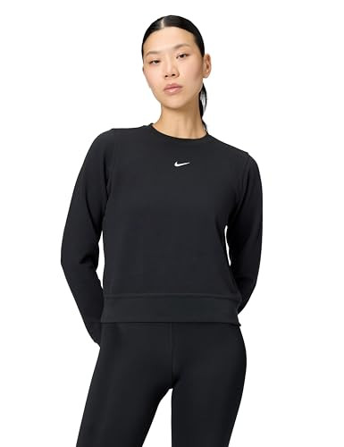 Nike Women's Dri-Fit One Crew-Neck French Terry Sweatshirt, Black/White, Large | Amazon (US)