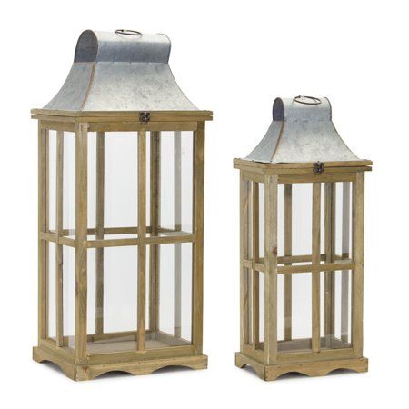 Lantern (Set of 2) 24""H, 29.5""H Glass/Wood/Zinc | Walmart (US)