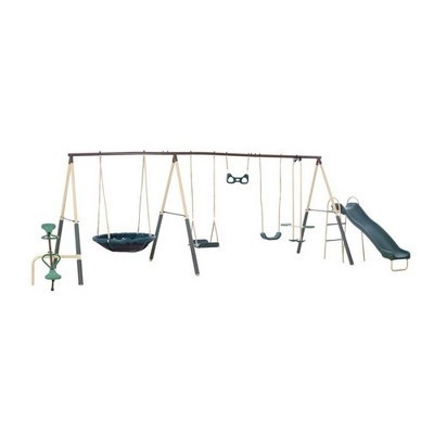XDP Recreation Deerfield Swing Set,10 Child Capacity Backyard Playground w/ Slide, See-Saw, Trapeze Swing, Fun-Glidr, Swing Seat, & Stand N Swing | Target