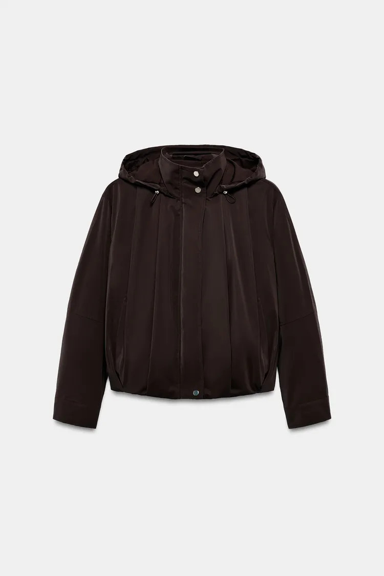Jacket featuring a high collar, an adjustable hood with elastic drawstrings and long sleeves. Fro... | Zara UK