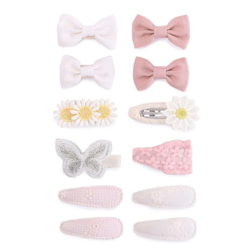 12PCS Toddler Hair Accessories – Handmade Baby Girl Hair Clips with Embroidered Flowers, Bows, Butterflies & Snap Barrettes for Girls, Birthday, Halloween & Christmas Gift Set (Pink white) | Amazon (US)