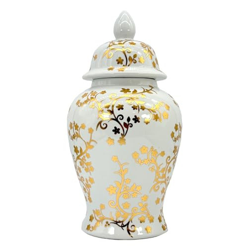 Galt International Gold & White Floral Blossom Ceramic Ginger Jar 18" w/Lid - Temple Jar Home & Kitchen Decor for Interior Design | Amazon (US)