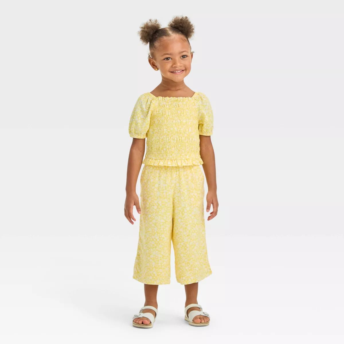 Toddler Girls' Floral Top & Bottom Set - Cat & Jack™ Yellow 3T | Target