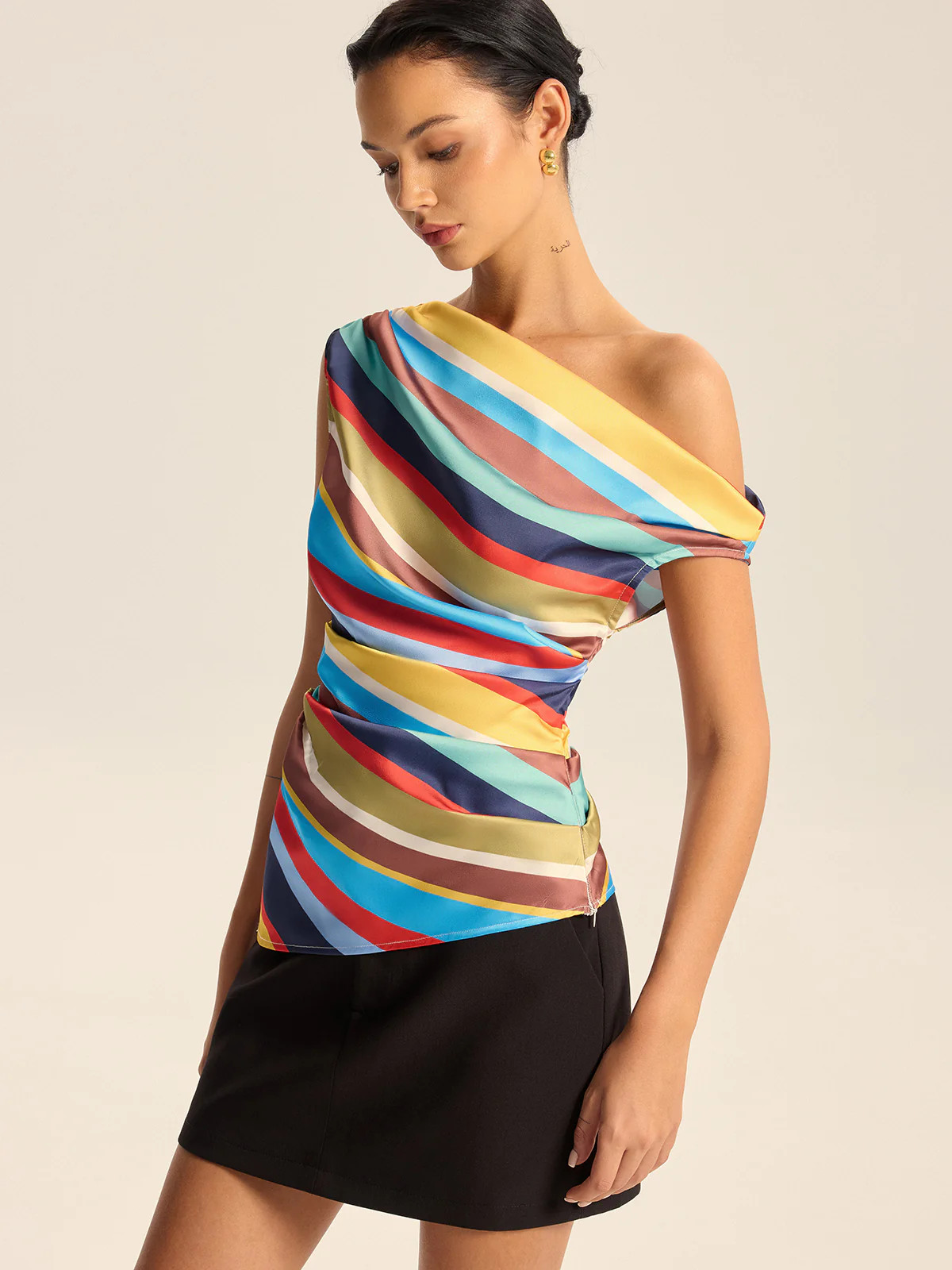 Colorful Striped One-Shoulder Top | Commense