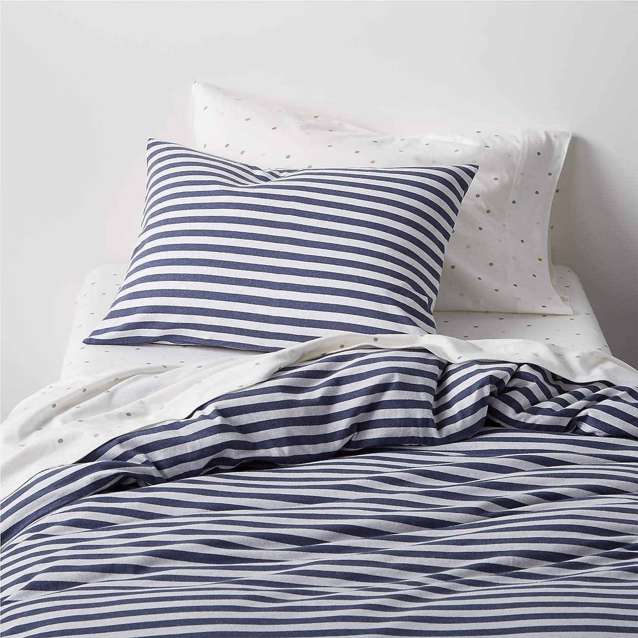Comfy Tee Navy Blue Stripe Organic Cotton Jersey Kids Twin Duvet Cover + Reviews | Crate & Kids | Crate & Barrel