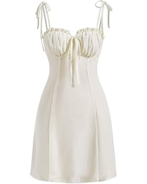 Milumia Women's Ruched Tie Cami Dress Floral Spaghetti Strap Dress  Flared Short Mini Dresses | Amazon (US)