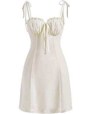 Milumia Women's Ruched Tie Cami Dress Floral Spaghetti Strap Dress  Flared Short Mini Dresses | Amazon (US)