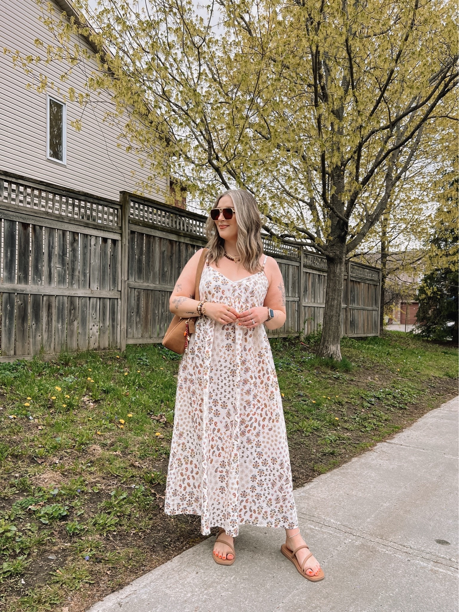 Casual spring outfit! Wearing my usual size L in the boho maxi dress. My sandals are super comfy, I’m usually a 9.5-10 and wear a 10. Canadian Old Navy and Crocs links under “similar products”

#LTKdresses #LTKsummer #LTKsale