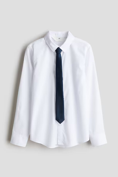 H & M - 2-piece shirt and tie set - White | H&M (UK, MY, IN, SG, PH, TW, HK)