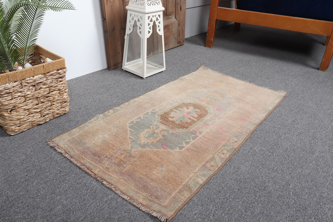 Vintage Rug, Small Rug, Turkish Rug, Antique Rug, Rugs for Entry, 1.6x3 Ft Brown Rug, Wool Oushak... | Etsy (US)
