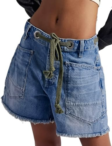 Women's Moxie Barrel Jean Shorts 2026 Drawstring Baggy Denim Shorts | Amazon (US)