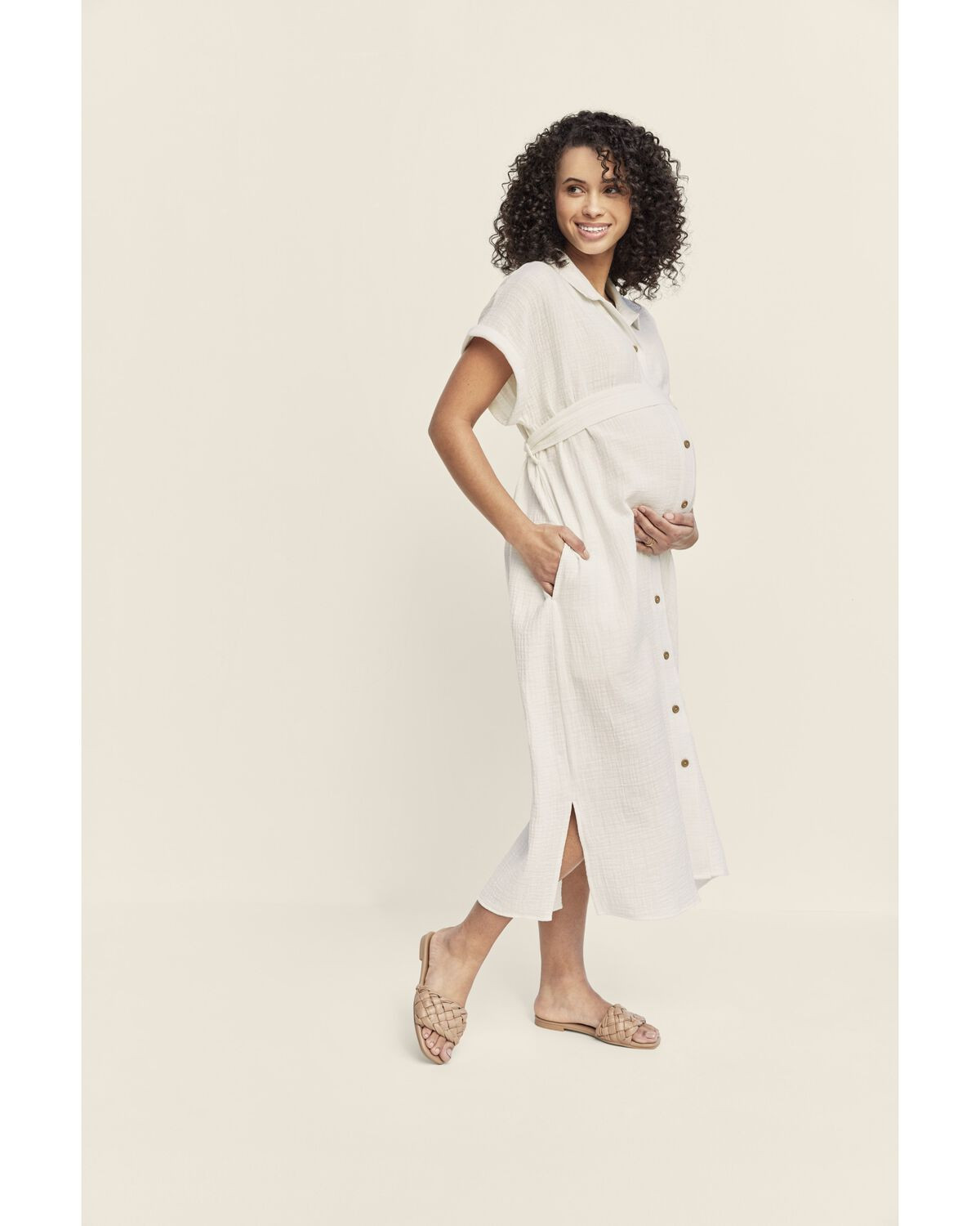 Sweet Cream Adult Womens Maternity Midi Shirt Dress | carters.com | Carter's
