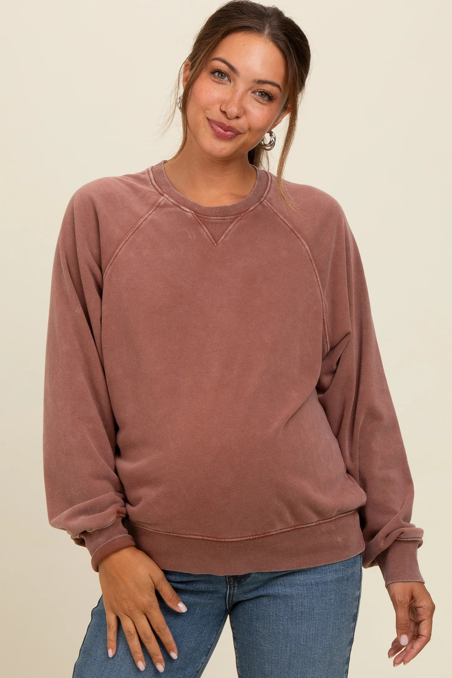 Brown Vintage Wash Relaxed Fit Maternity Sweatshirt | PinkBlush Maternity
