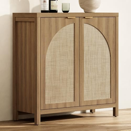 SICOTAS Rattan Sideboard Buffet Cabinet with Storage Credenza, 2 Arch Doors | Mid Century Modern ... | Amazon (US)