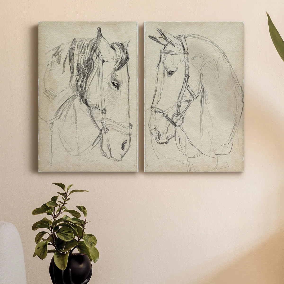 " Horse In Bridle Sketch I " 2 - Pieces (Set of 2) | Wayfair North America
