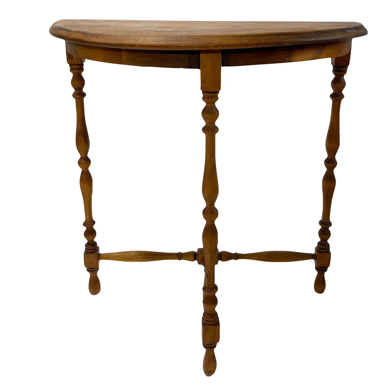 Vintage Wooden Demilune Turned Leg Table | Chairish